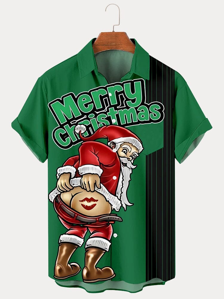 Funny Santa Claus Printed Shirt Shirts coofandy PAT3 S 