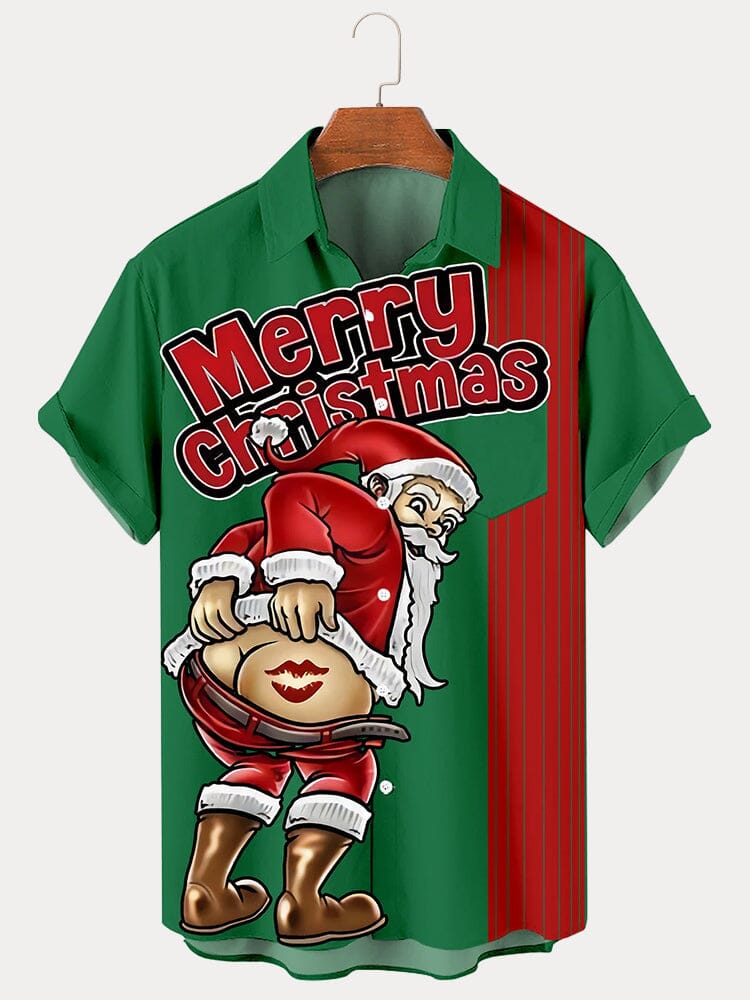 Funny Santa Claus Printed Shirt Shirts coofandy PAT5 S 