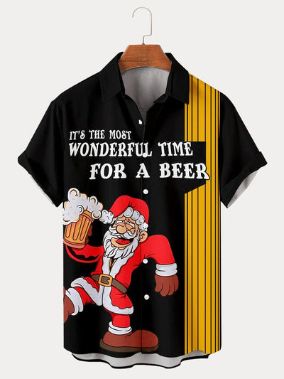 Creative Santa Claus Print Shirt Shirts coofandy Black S 
