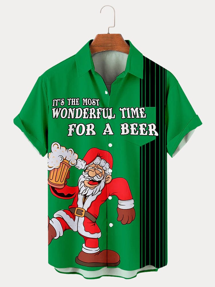 Creative Santa Claus Print Shirt Shirts coofandy Green S 