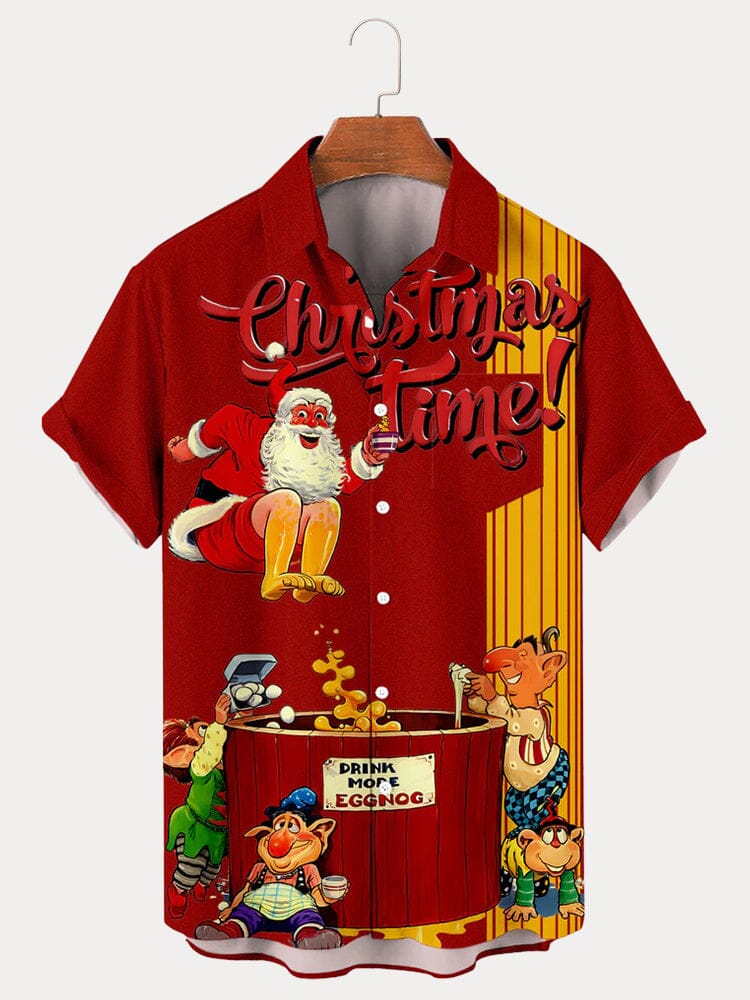 Santa Claus Graphic Cotton Linen Shirt Shirts coofandy Red S 