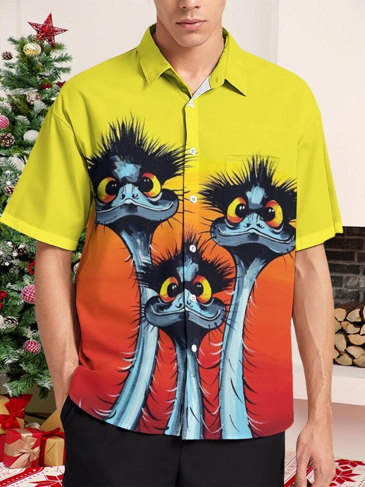 Ostrich Graphic Cotton Linen Shirt Shirts coofandy PAT1 S 