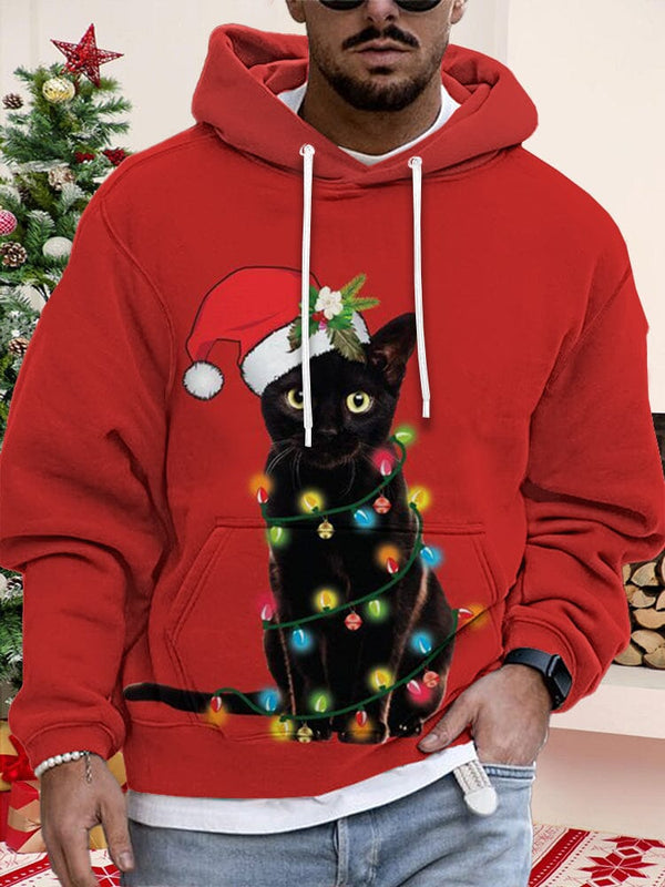 Casual Cat Graphic Pullover Hoodie Hoodies coofandy PAT1 S 