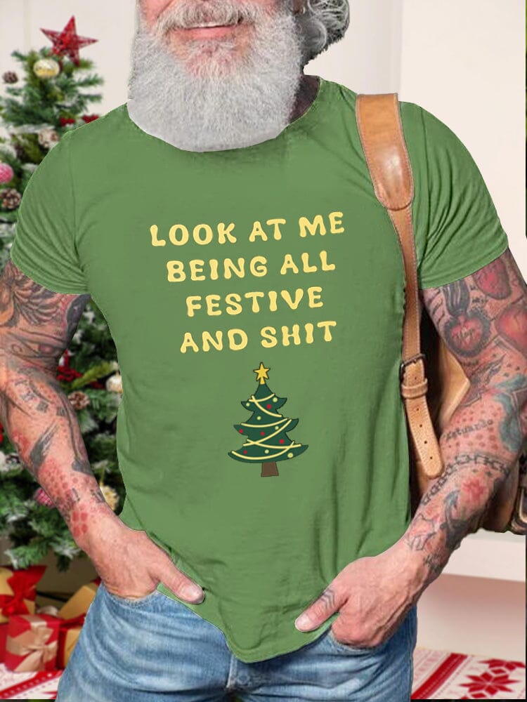 Christmas Word Printed T-shirt T-Shirt coofandy Green S 