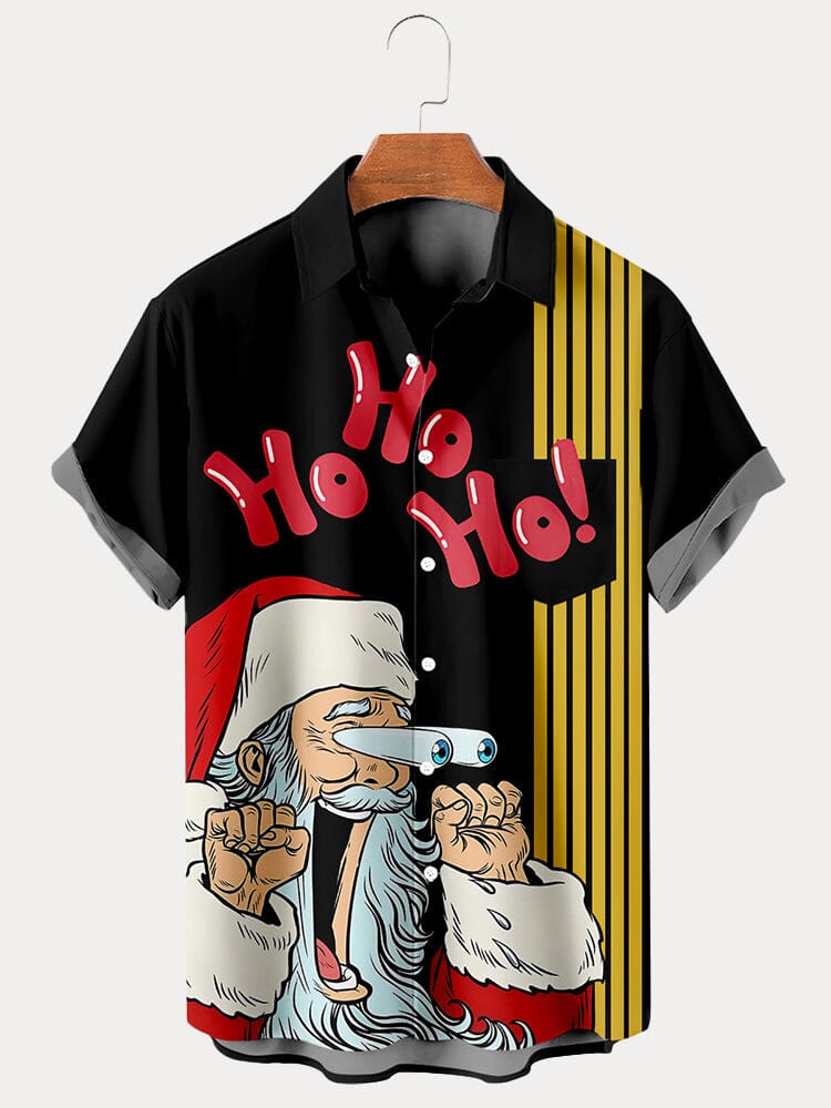 Funny Santa Claus Graphic Shirt Shirts coofandy Black S 
