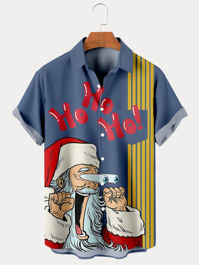 Funny Santa Claus Graphic Shirt Shirts coofandy Blue S 