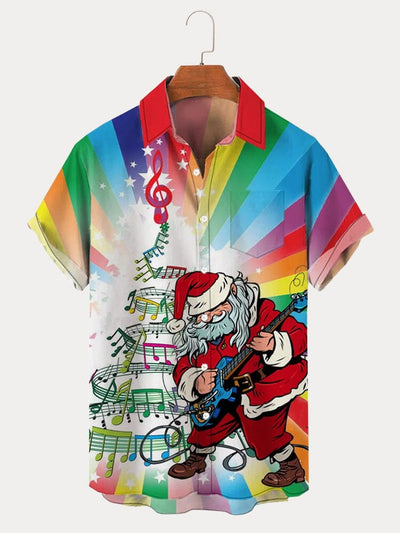 Funny Colorful Santa Claus Printed Shirt Shirts coofandy PAT1 S 