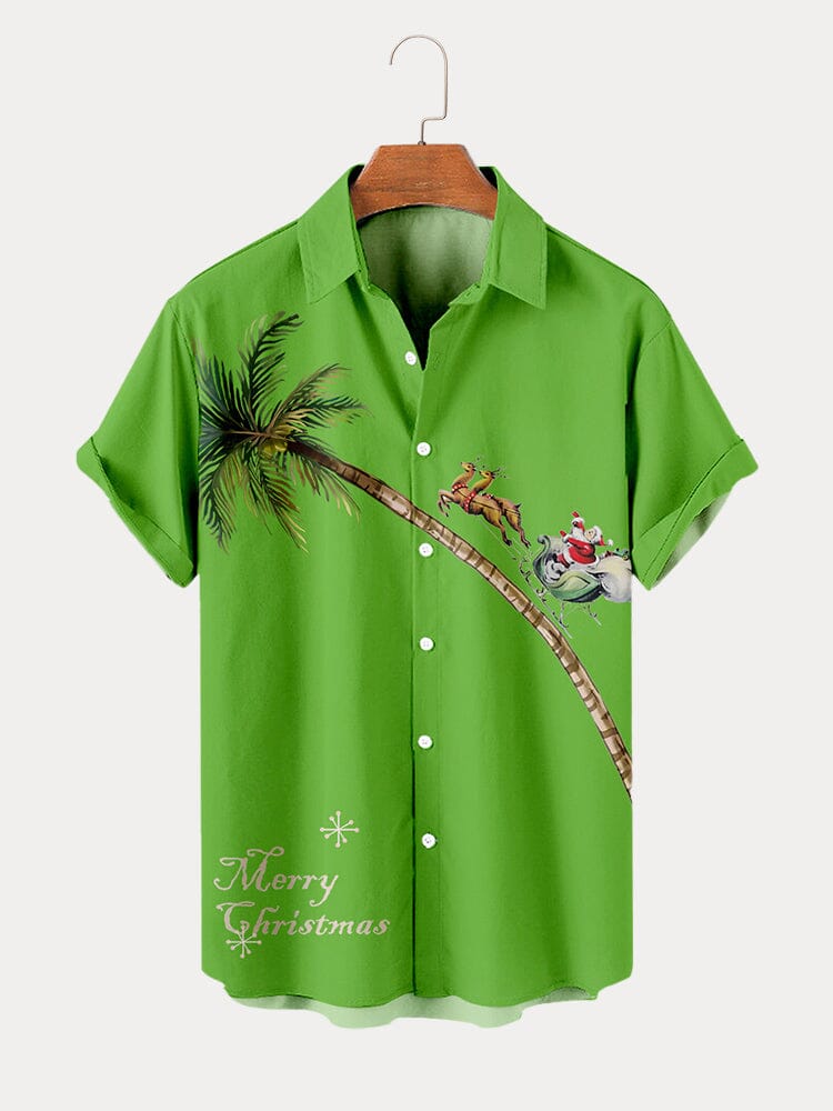 Creative Christmas Cotton Linen Shirt Shirts coofandy Green S 