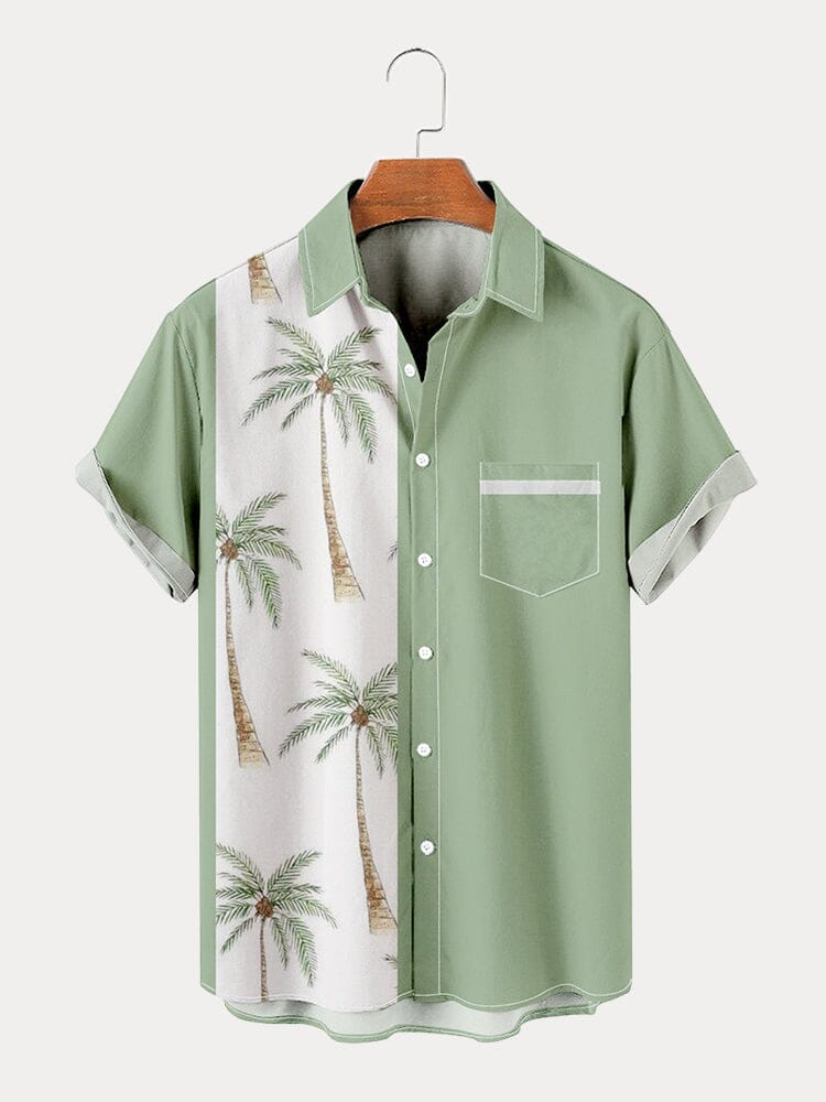 Coconut Tree Graphic Cotton Linen Shirt Shirts coofandy Green S 