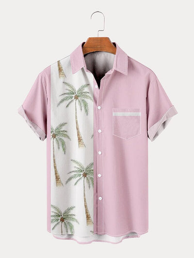Coconut Tree Graphic Cotton Linen Shirt Shirts coofandy Pink S 