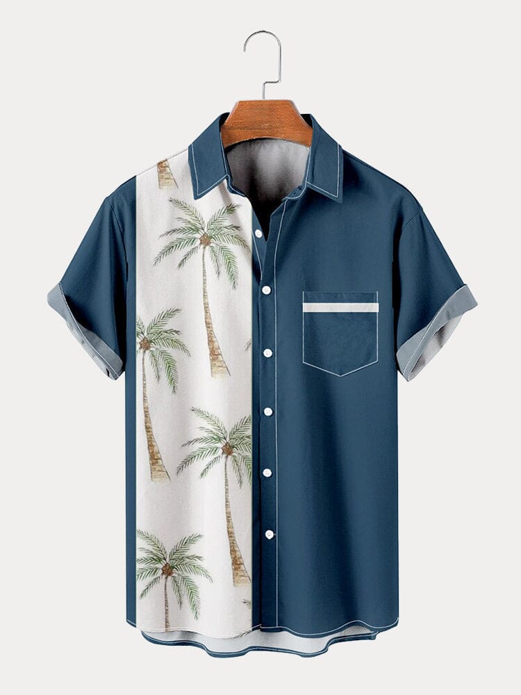 Coconut Tree Graphic Cotton Linen Shirt Shirts coofandy Navy Blue S 