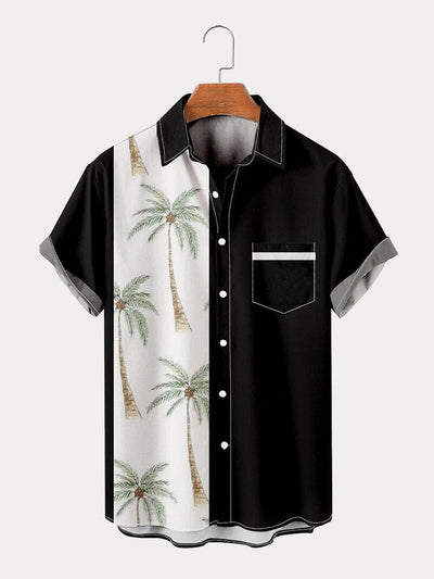 Coconut Tree Graphic Cotton Linen Shirt Shirts coofandy Black S 