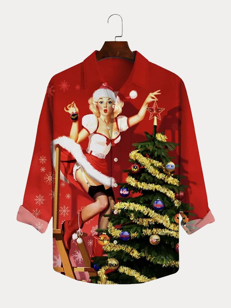 Christmas Tree Print Cotton Linen Shirt Shirts coofandy 