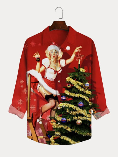 Christmas Tree Print Cotton Linen Shirt Shirts coofandy 