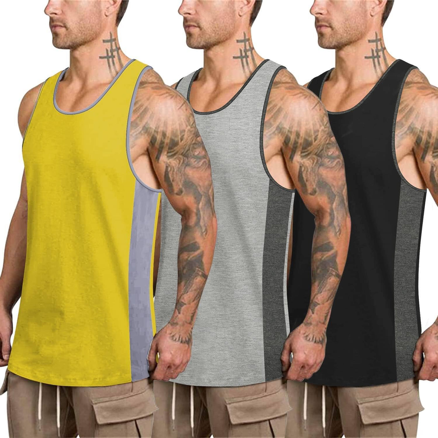 Coofandy 3 Pack Workout Tank Top (US Only) Tank Tops coofandy Yellow/Dark Blue/Light Gray S 