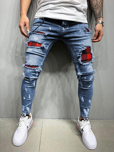Slim Fit Stretchy Torn Jeans Pants coofandystore Blue XS 