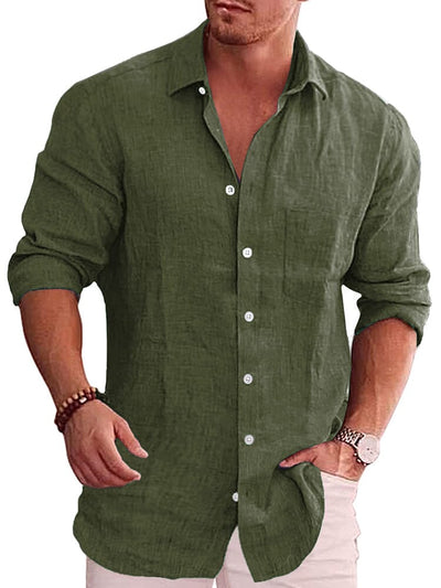 Classic Casual Button Down Cotton Linen Shirt (Us Only) Shirts coofandy Army Green S 