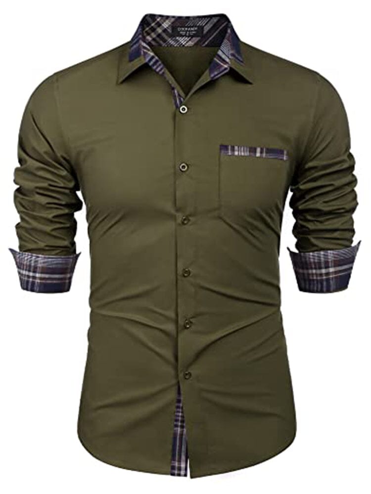 Cotton Plaid Collar Button Down Shirt (Us Only) Shirts & Polos COOFANDY Store Army Green S 