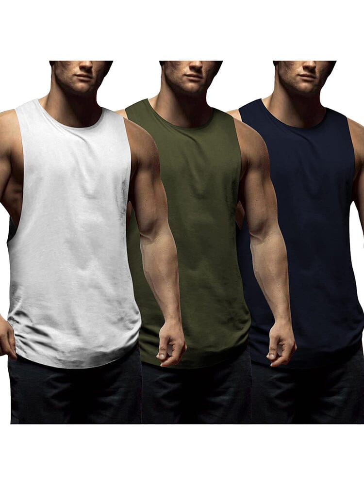 Coofandy 3 Pack Workout Tank Tops (US Only) Tank Tops coofandy Army Green/Navy Blue/White S 
