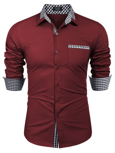 Cotton Plaid Collar Button Down Shirt (Us Only) Shirts & Polos COOFANDY Store Wine Red S 