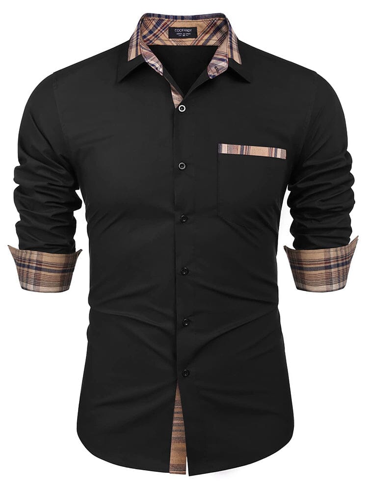 Cotton Plaid Collar Button Down Shirt (Us Only) Shirts & Polos COOFANDY Store Black S 