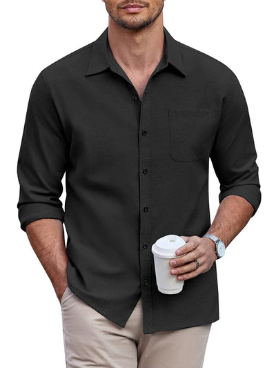 Classic Solid Long Sleeve Button Shirt with Chest Pocket (US Only) Shirts coofandy Black S 