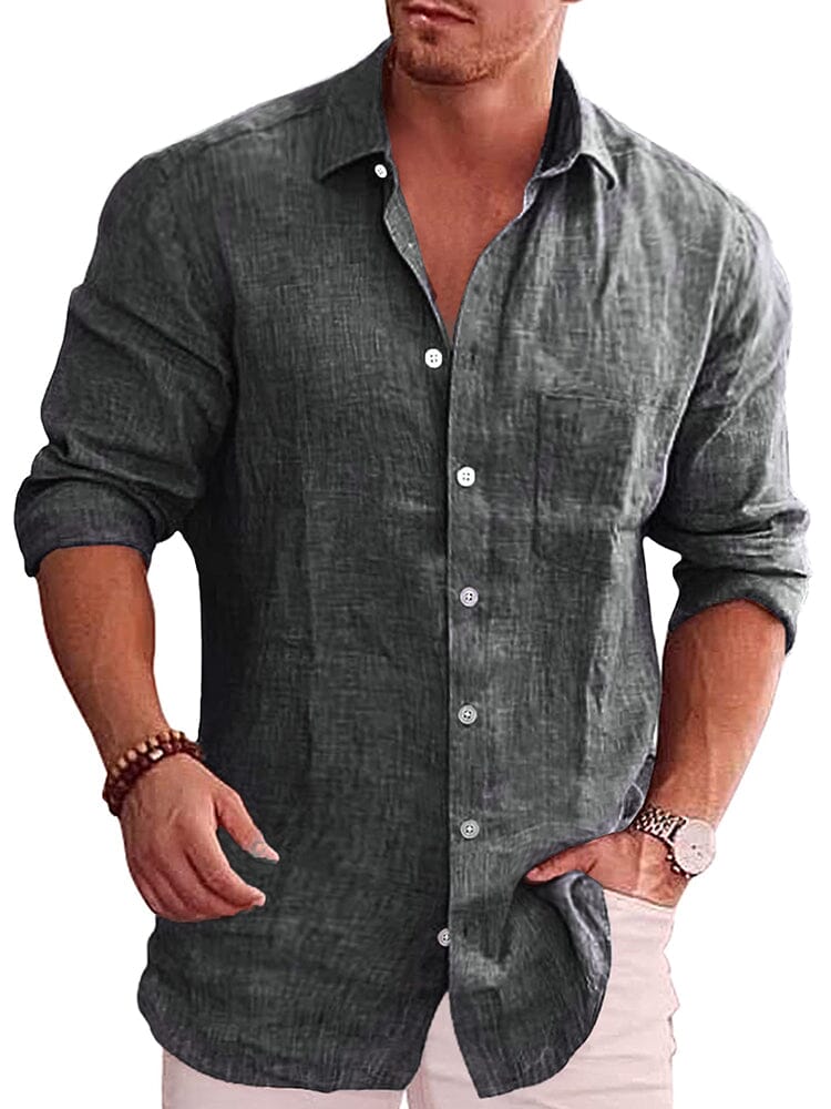 Classic Casual Button Down Cotton Linen Shirt (Us Only) Shirts coofandy Black S 