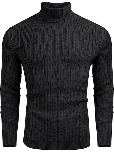 Turtleneck Knitted Classic Ribbed Sweater (Us Only) Sweaters COOFANDY Store Black S 