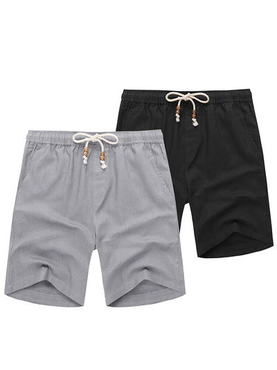 Casual 2-Piece Linen Holiday Shorts (Us Only) Shorts coofandy Black/Grey S 