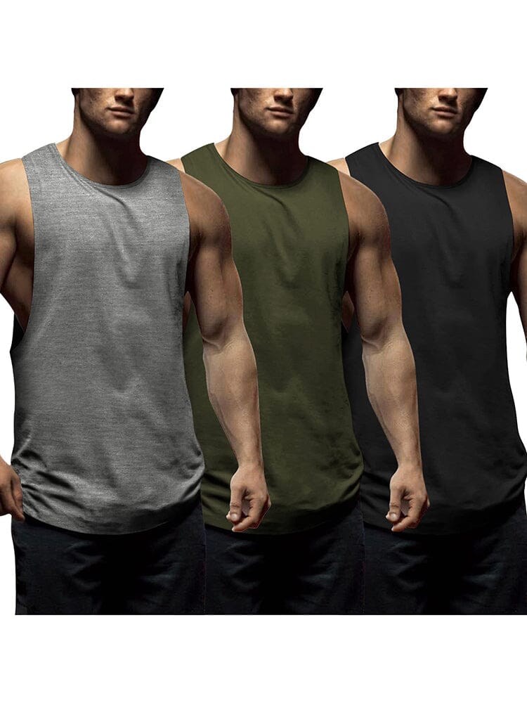 Coofandy 3 Pack Workout Tank Tops (US Only) Tank Tops coofandy Black/Medium Grey/Army Green S 