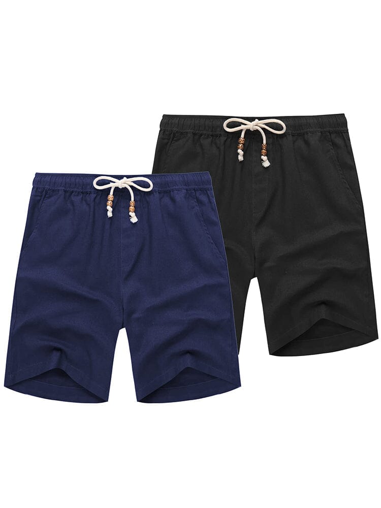 Casual 2-Piece Linen Holiday Shorts (Us Only) Shorts coofandy Black/Navy Blue S 