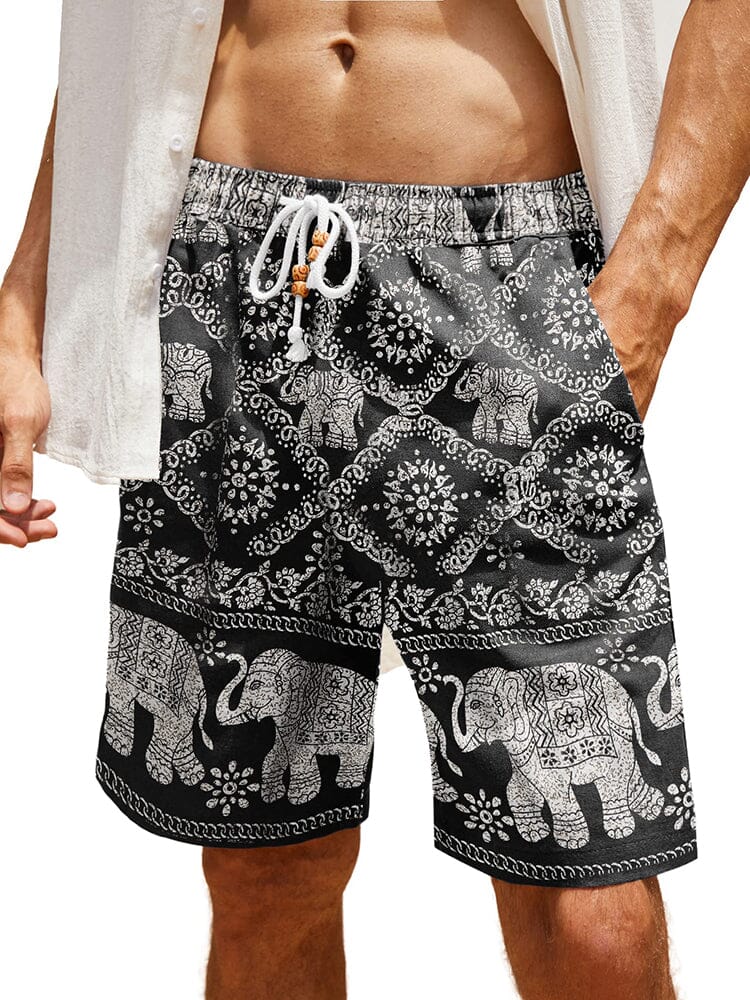 Casual Printed Linen Holiday Shorts (US Only) Shorts coofandy Black/White S 