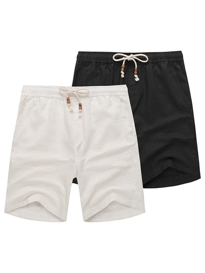 Casual 2-Piece Linen Holiday Shorts (Us Only) Shorts coofandy Black/White S 