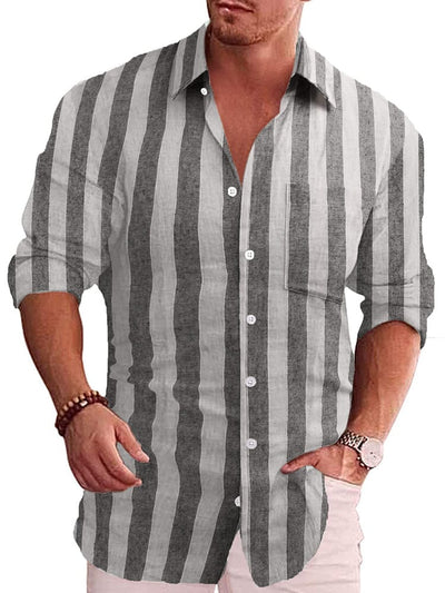 Classic Casual Printed Button Down Cotton Linen Shirt (Us Only) Shirts coofandy Black S 