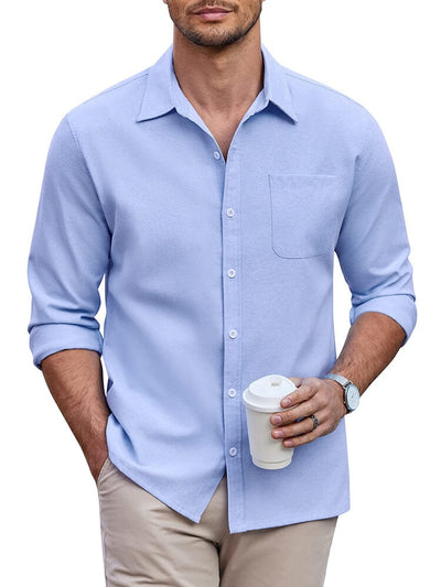 Classic Solid Long Sleeve Button Shirt with Chest Pocket (US Only) Shirts coofandy Blue S 