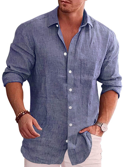 Classic Casual Button Down Cotton Linen Shirt (Us Only) Shirts coofandy Blue S 