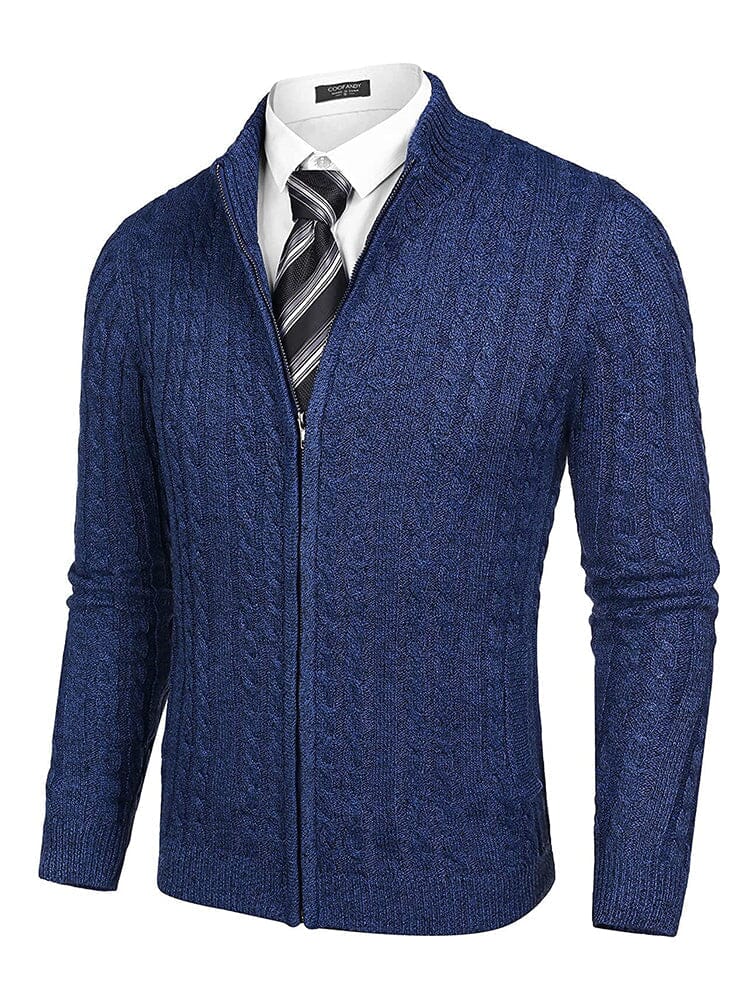 Cardigan Knitted Zip Up Sweater with Pockets (US Only) Sweaters Coofandy's Blue S 