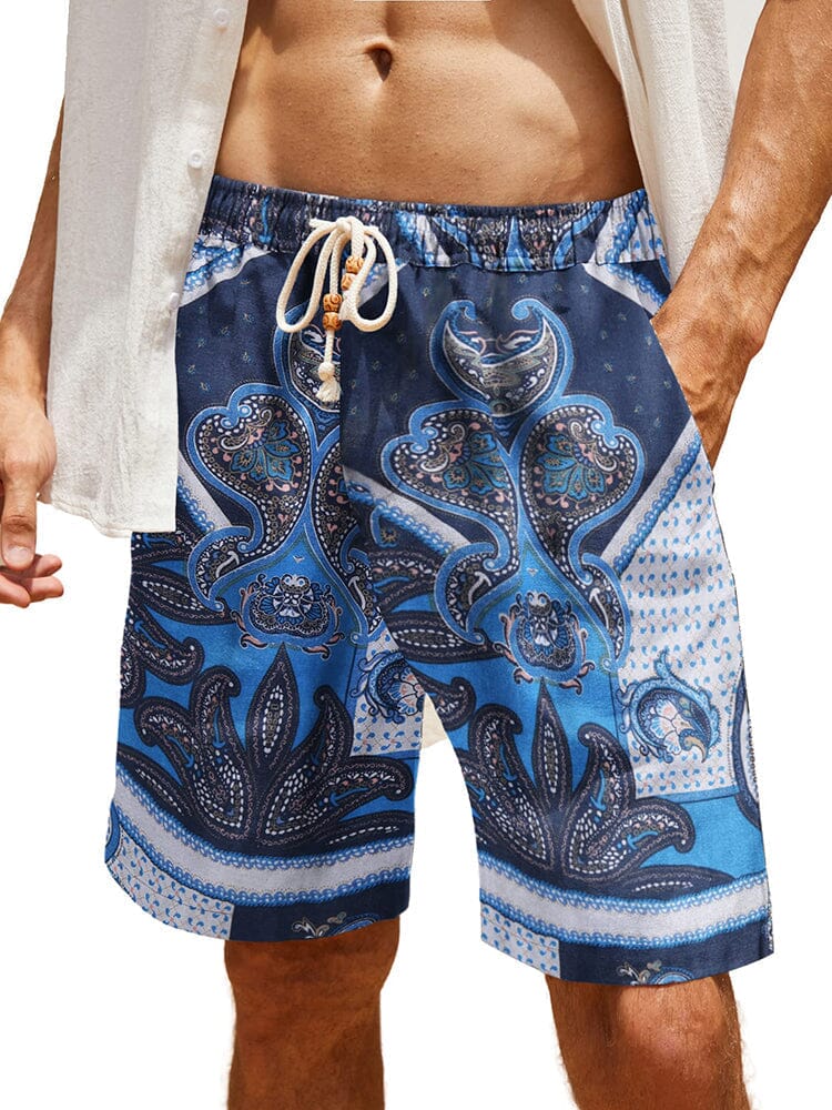 Casual Printed Linen Holiday Shorts (US Only) Shorts coofandy Blue S 