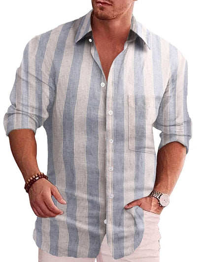 Classic Casual Printed Button Down Cotton Linen Shirt (Us Only) Shirts coofandy Clear Blue S 