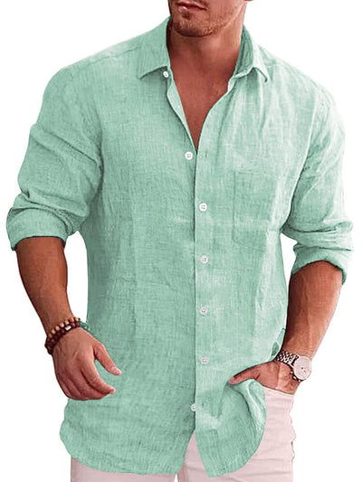 Classic Casual Button Down Cotton Linen Shirt (Us Only) Shirts coofandy Bright Green S 