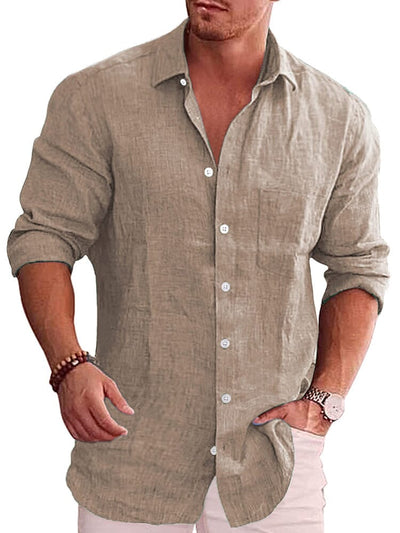Classic Casual Button Down Cotton Linen Shirt (Us Only) Shirts coofandy Camel S 