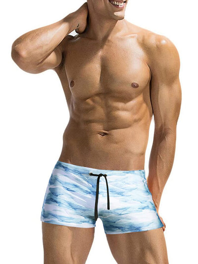 Swim Printed Square Leg Board Short (Us Only) Shorts coofandy Light Blue S 