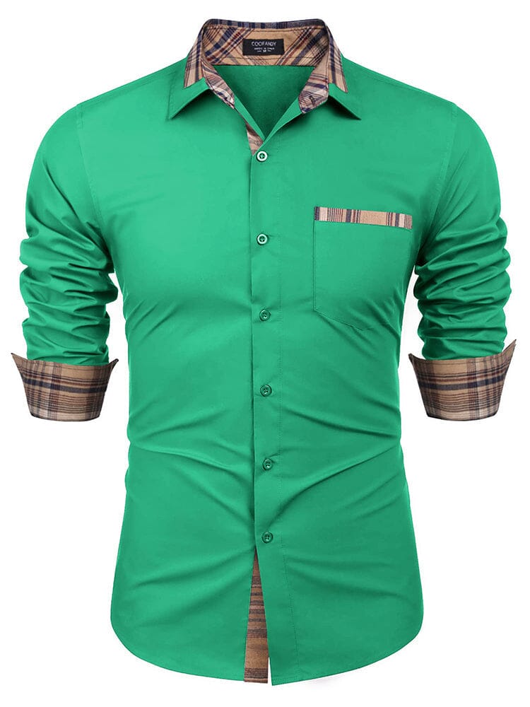 Cotton Plaid Collar Button Down Shirt (Us Only) Shirts & Polos COOFANDY Store Celadon Green S 