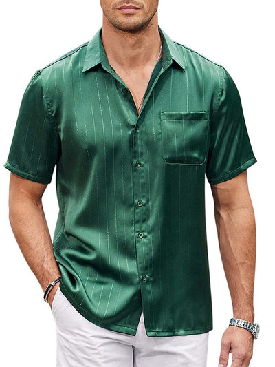 Casual Silk Satin Short Sleeve Shirt (US Only) Shirts coofandy Dark Green S 