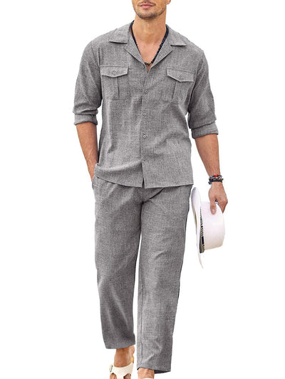 2-Piece Cozy Button Down Cotton Linen Sets (US Only) Sets COOFANDY Store Dark Grey S 