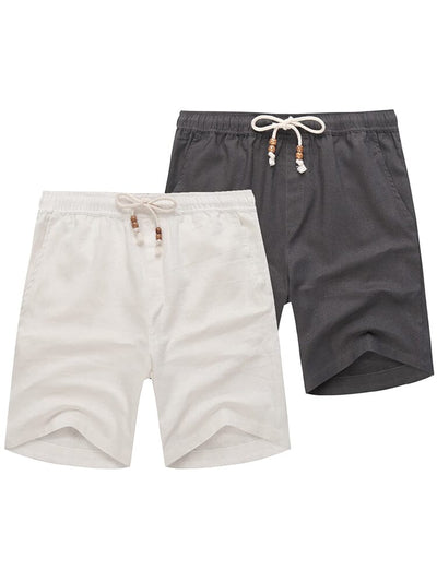 Casual 2-Piece Linen Holiday Shorts (Us Only) Shorts coofandy Dark Grey/White S 