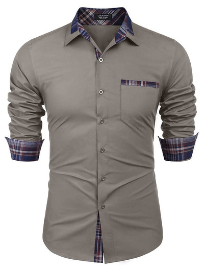 Cotton Plaid Collar Button Down Shirt (Us Only) Shirts & Polos COOFANDY Store Dark Khaki S 