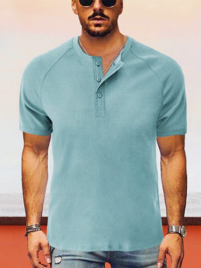 Classic Short Sleeves Henley Shirt T-Shirt coofandystore Blue S 
