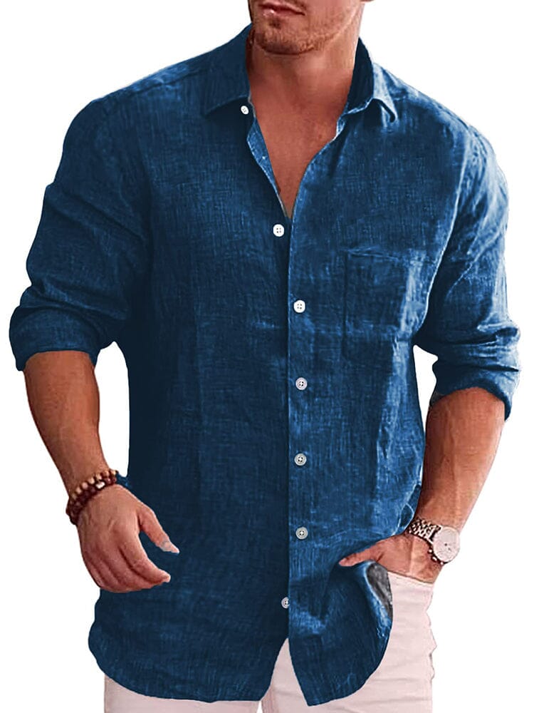 Classic Casual Button Down Cotton Linen Shirt (Us Only) Shirts coofandy Flecking Blue S 