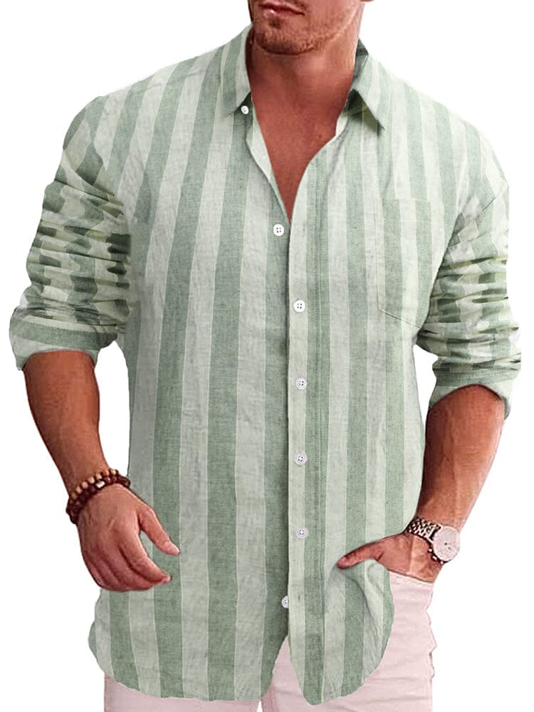 Classic Casual Printed Button Down Cotton Linen Shirt (Us Only) Shirts coofandy Green S 